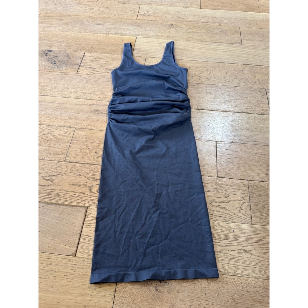 MINDD XL Ruched Tank Dress Sleeveless Bodycon Midi Gray Nylon Spandex (726)‎